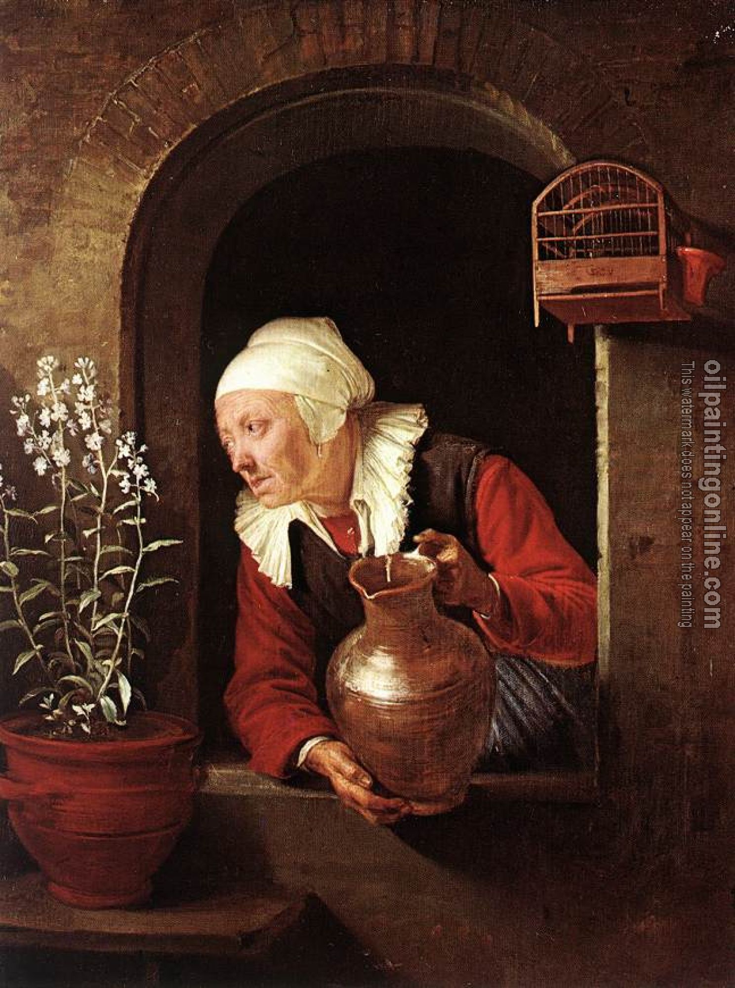 Dou, Gerrit - Old Woman Watering Flowers